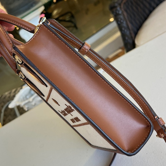 KATE SPADE Ellie Mini tote crossbody canvas brown off white - Picture 9 of 17